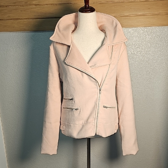 Piperlime Light Pastel Pink Moto Jacket with Oversized Collar and Relaxed Fit LG - Picture 9 of 13